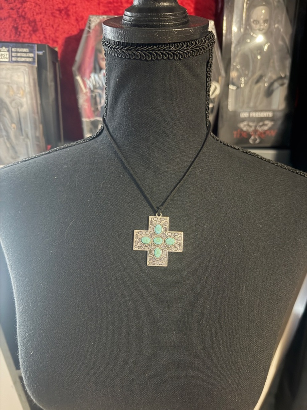 Stinky jewelz Silver and Blue Cross Pendant Necklace - Picture 3 of 3